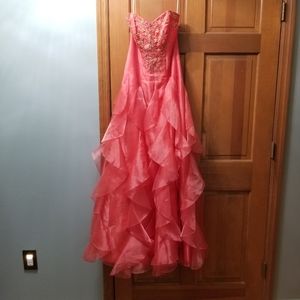 Strapless almon pink gown with stunning beading